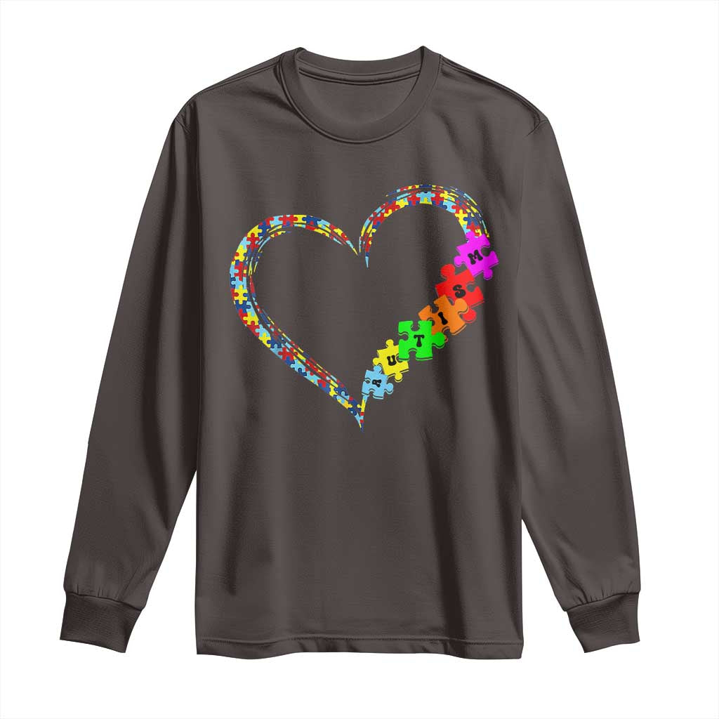Autism Awareness Love Heart Puzzle Piece Long Sleeve Shirt TS10 Dark Chocolate Print Your Wear