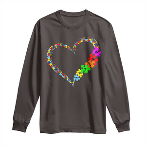 Autism Awareness Love Heart Puzzle Piece Long Sleeve Shirt TS10 Dark Chocolate Print Your Wear