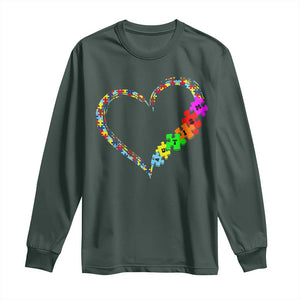 Autism Awareness Love Heart Puzzle Piece Long Sleeve Shirt TS10 Dark Forest Green Print Your Wear