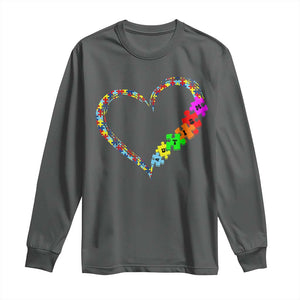 Autism Awareness Love Heart Puzzle Piece Long Sleeve Shirt TS10 Dark Heather Print Your Wear