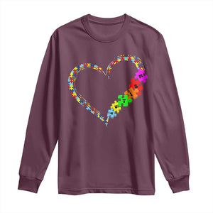 Autism Awareness Love Heart Puzzle Piece Long Sleeve Shirt TS10 Maroon Print Your Wear