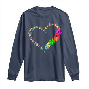 Autism Awareness Love Heart Puzzle Piece Long Sleeve Shirt TS10 Navy Print Your Wear