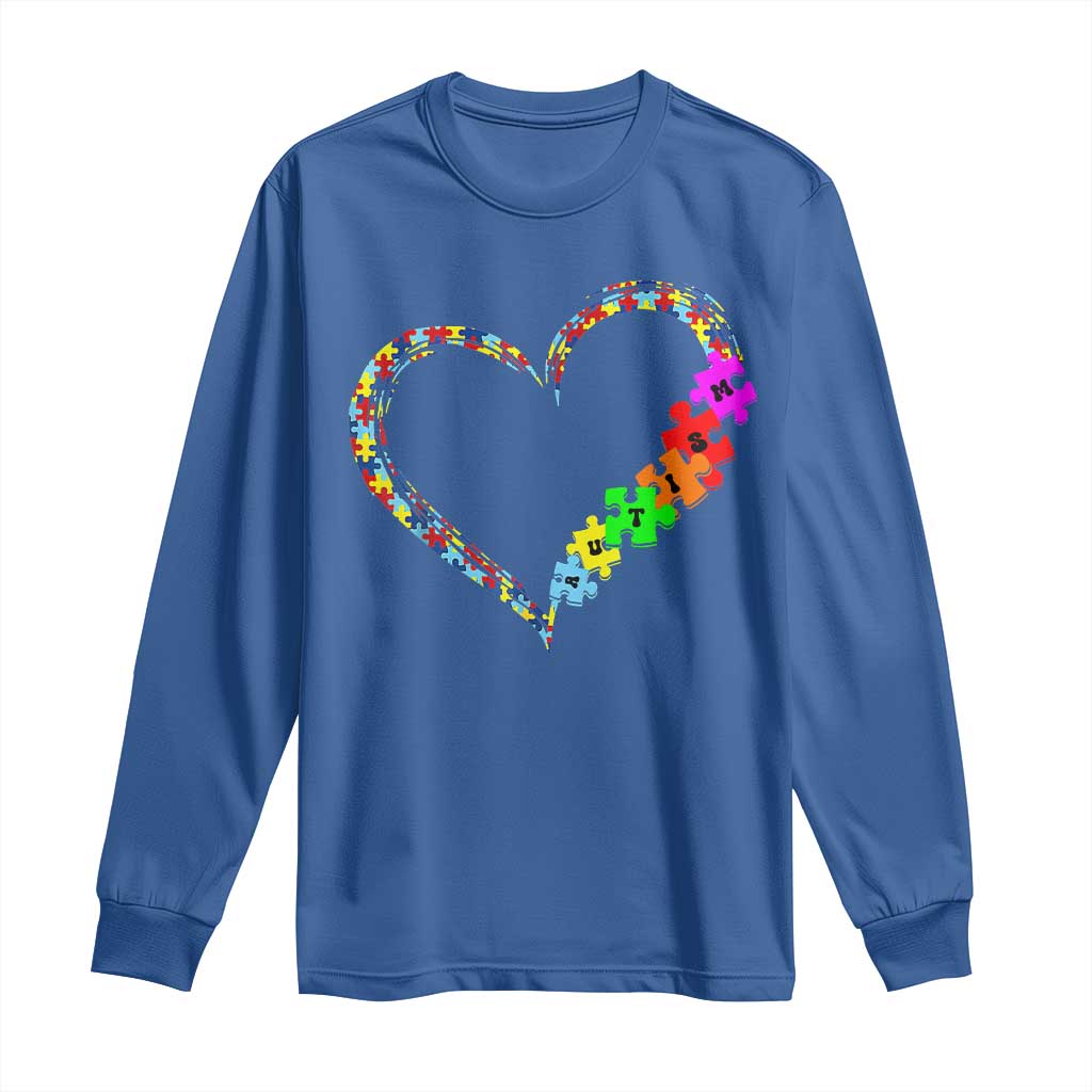 Autism Awareness Love Heart Puzzle Piece Long Sleeve Shirt TS10 Royal Blue Print Your Wear