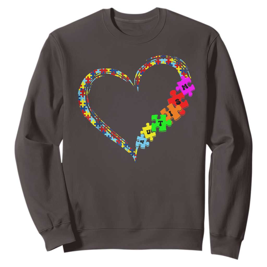 Autism Awareness Love Heart Puzzle Piece Sweatshirt TS10 Dark Chocolate Print Your Wear