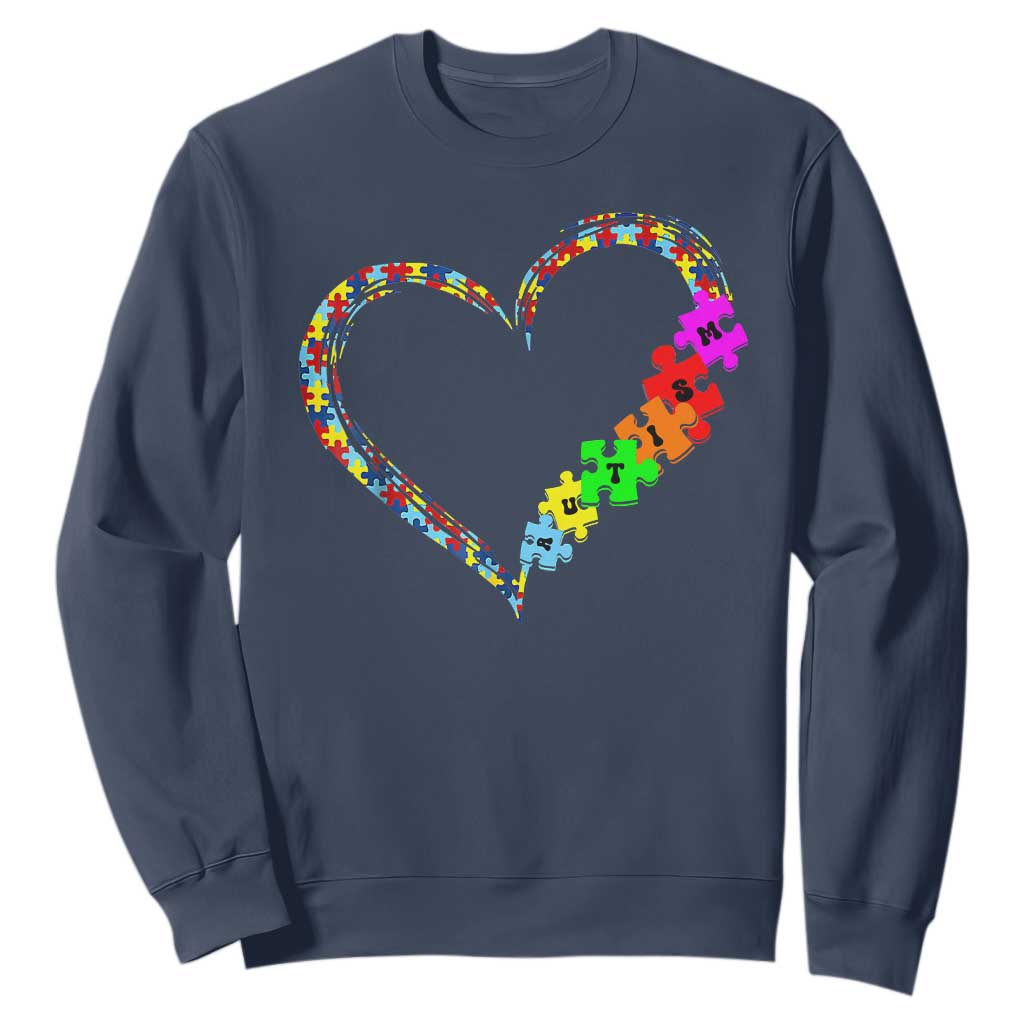 Autism Awareness Love Heart Puzzle Piece Sweatshirt TS10 Navy Print Your Wear