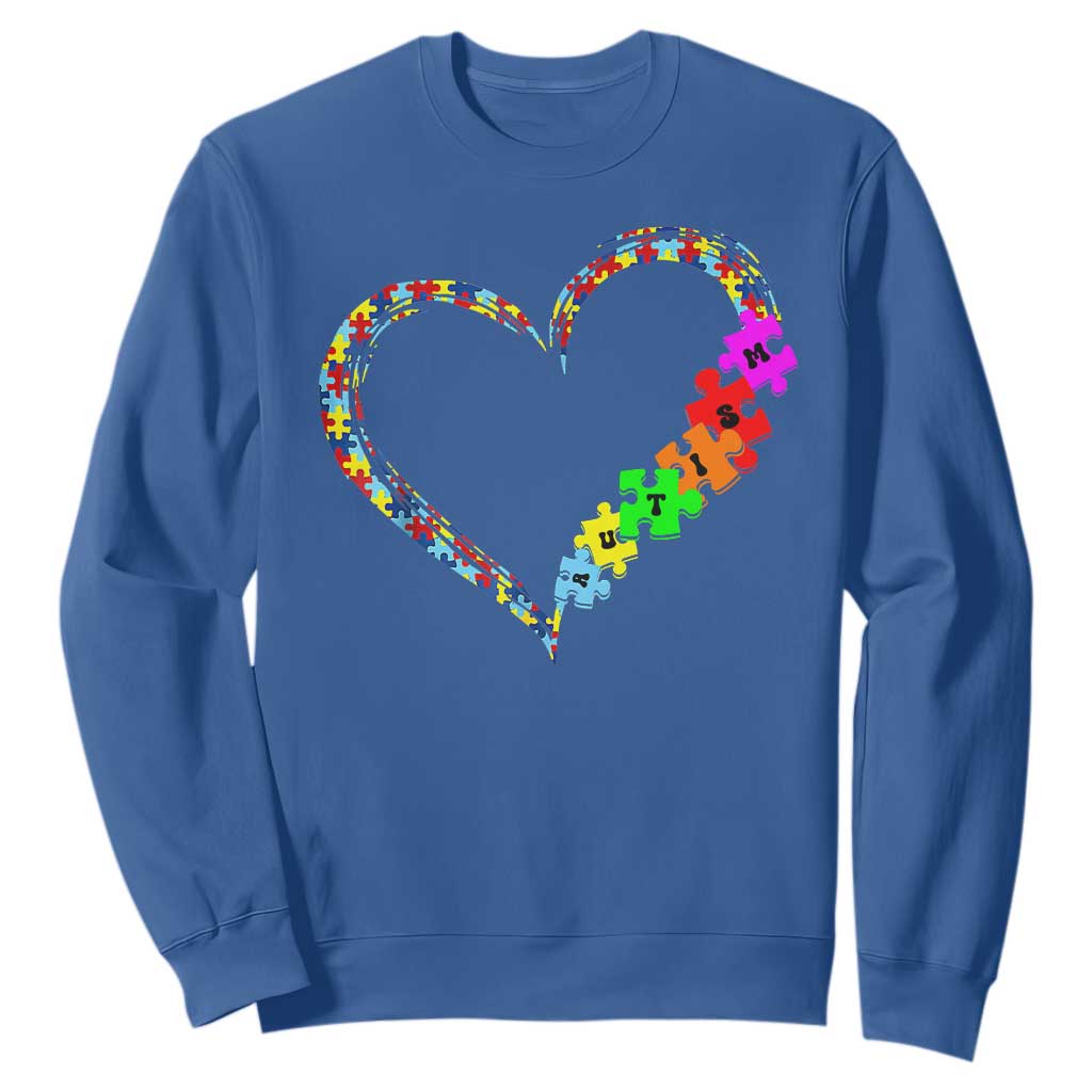 Autism Awareness Love Heart Puzzle Piece Sweatshirt TS10 Royal Blue Print Your Wear