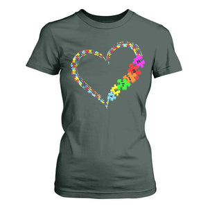 Autism Awareness Love Heart Puzzle Piece T Shirt For Women TS10 Dark Forest Green Print Your Wear