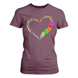 Autism Awareness Love Heart Puzzle Piece T Shirt For Women TS10 Maroon Print Your Wear