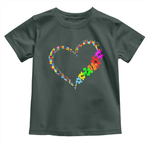 Autism Awareness Love Heart Puzzle Piece Toddler T Shirt TS10 Dark Forest Green Print Your Wear