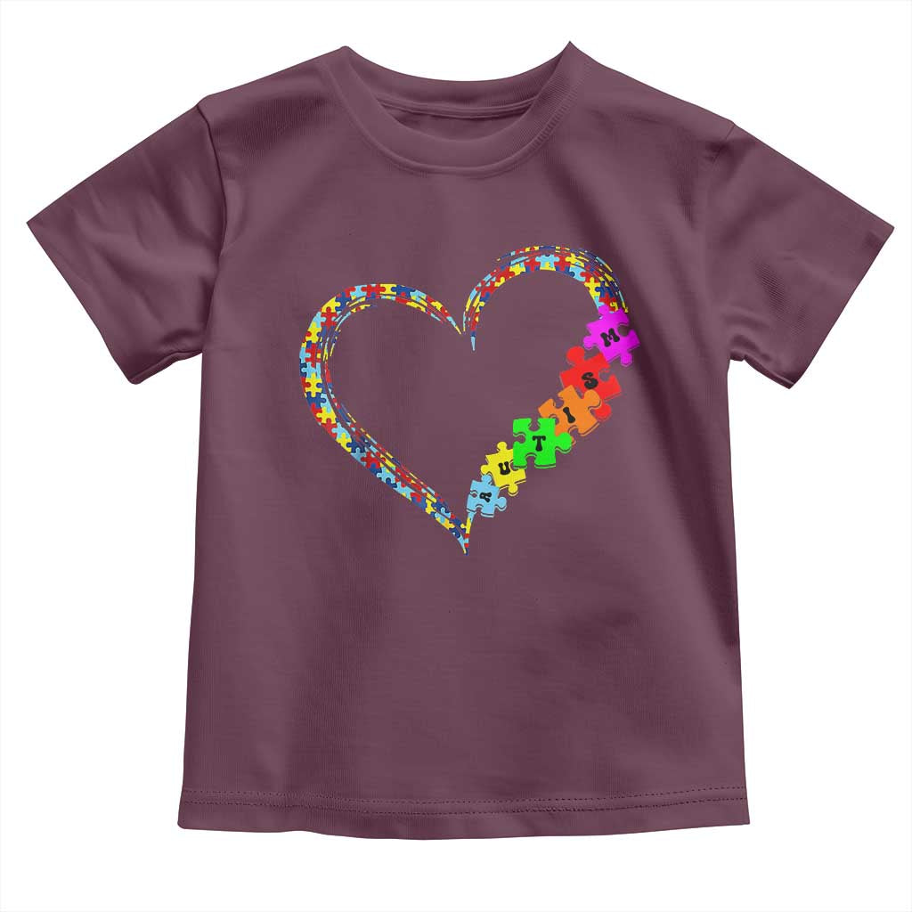 Autism Awareness Love Heart Puzzle Piece Toddler T Shirt TS10 Maroon Print Your Wear