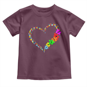 Autism Awareness Love Heart Puzzle Piece Toddler T Shirt TS10 Maroon Print Your Wear