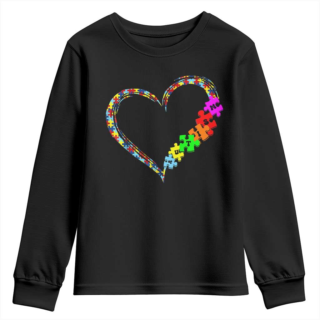 Autism Awareness Love Heart Puzzle Piece Youth Sweatshirt TS10 Black Print Your Wear