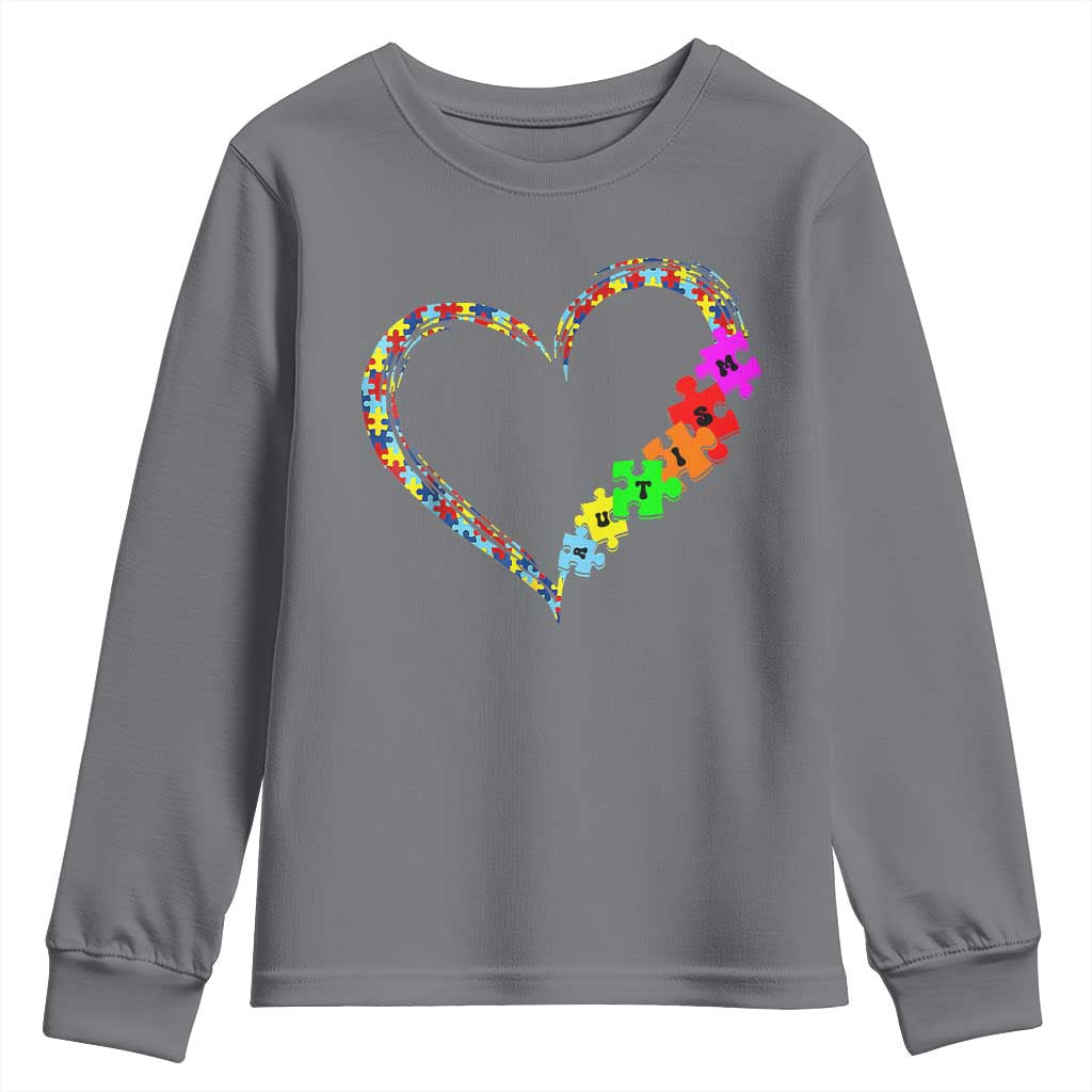 Autism Awareness Love Heart Puzzle Piece Youth Sweatshirt TS10 Charcoal Print Your Wear
