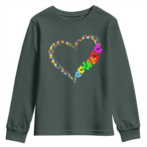 Autism Awareness Love Heart Puzzle Piece Youth Sweatshirt TS10 Dark Forest Green Print Your Wear