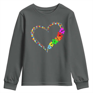 Autism Awareness Love Heart Puzzle Piece Youth Sweatshirt TS10 Dark Heather Print Your Wear