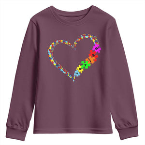 Autism Awareness Love Heart Puzzle Piece Youth Sweatshirt TS10 Maroon Print Your Wear