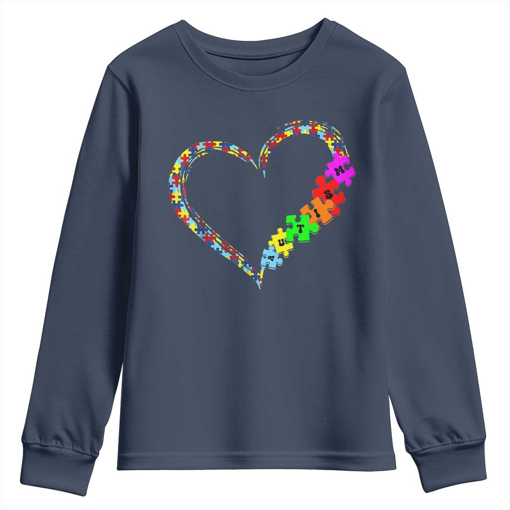 Autism Awareness Love Heart Puzzle Piece Youth Sweatshirt TS10 Navy Print Your Wear