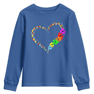 Autism Awareness Love Heart Puzzle Piece Youth Sweatshirt TS10 Royal Blue Print Your Wear