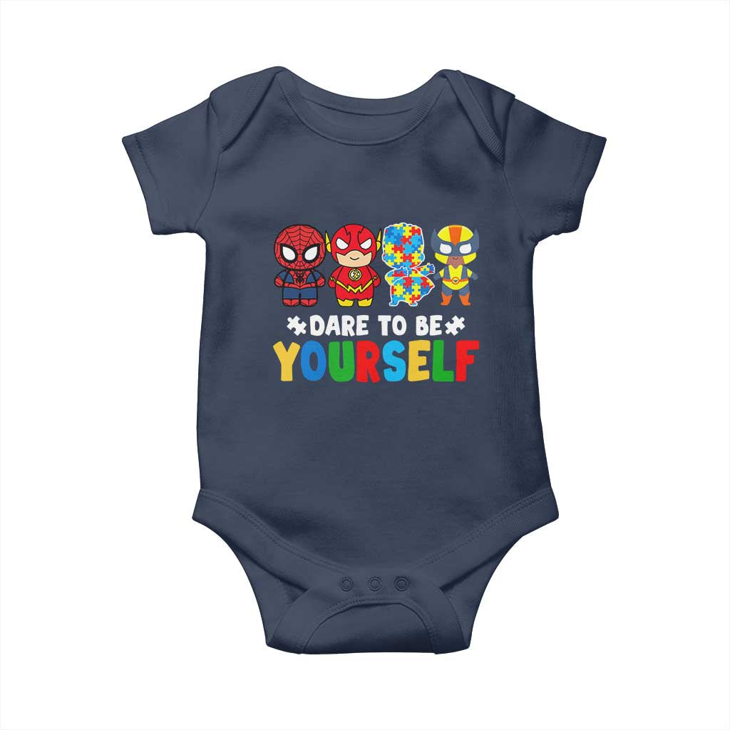 Autism Awareness Superheroes Baby Onesie Dare To Be Yourself TS10 Navy Print Your Wear