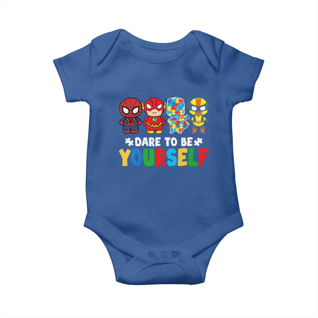 Autism Awareness Superheroes Baby Onesie Dare To Be Yourself TS10 Royal Blue Print Your Wear