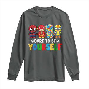 Autism Awareness Superheroes Long Sleeve Shirt Dare To Be Yourself TS10 Dark Heather Print Your Wear