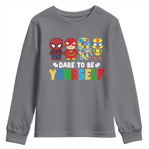 Autism Awareness Superheroes Youth Sweatshirt Dare To Be Yourself TS10 Charcoal Print Your Wear