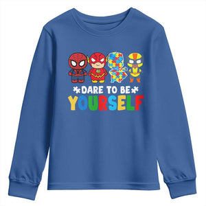 Autism Awareness Superheroes Youth Sweatshirt Dare To Be Yourself TS10 Royal Blue Print Your Wear