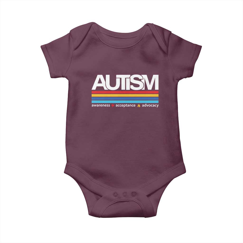 Retro Autism Awareness Acceptance Baby Onesie TS10 Maroon Print Your Wear