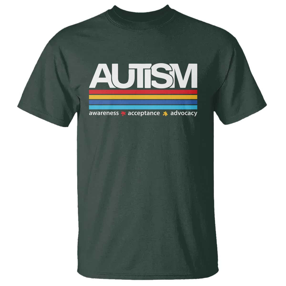 Retro Autism Awareness Acceptance T Shirt TS10 Dark Forest Green Print Your Wear