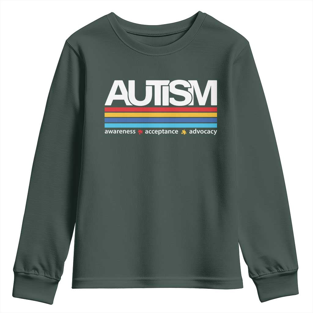 Retro Autism Awareness Acceptance Youth Sweatshirt TS10 Dark Forest Green Print Your Wear