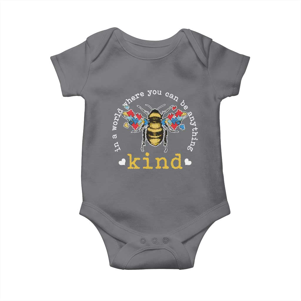 Autism Awareness Baby Onesie In A World Where You Can Be Anything Bee Kind Puzzle Pieces TS10 Charcoal Print Your Wear
