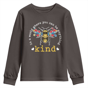 Autism Awareness Youth Sweatshirt In A World Where You Can Be Anything Bee Kind Puzzle Pieces TS10 Dark Chocolate Print Your Wear