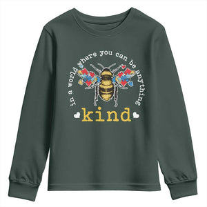 Autism Awareness Youth Sweatshirt In A World Where You Can Be Anything Bee Kind Puzzle Pieces TS10 Dark Forest Green Print Your Wear