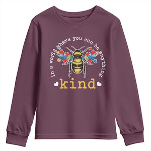 Autism Awareness Youth Sweatshirt In A World Where You Can Be Anything Bee Kind Puzzle Pieces TS10 Maroon Print Your Wear