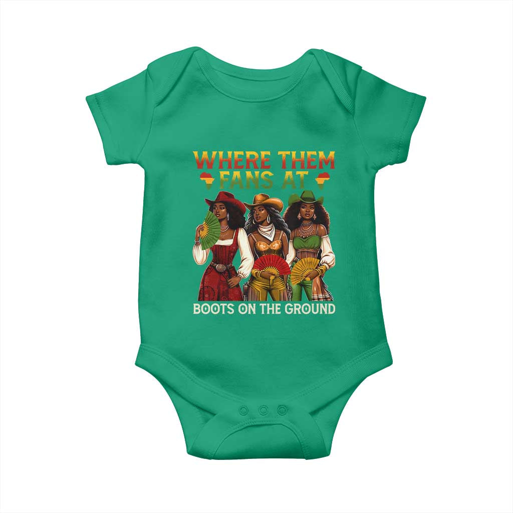 Where Them Fans At Boots On The Ground Baby Onesie Black African American Cowgirl Western Country Rodeo TS10 Irish Green Print Your Wear