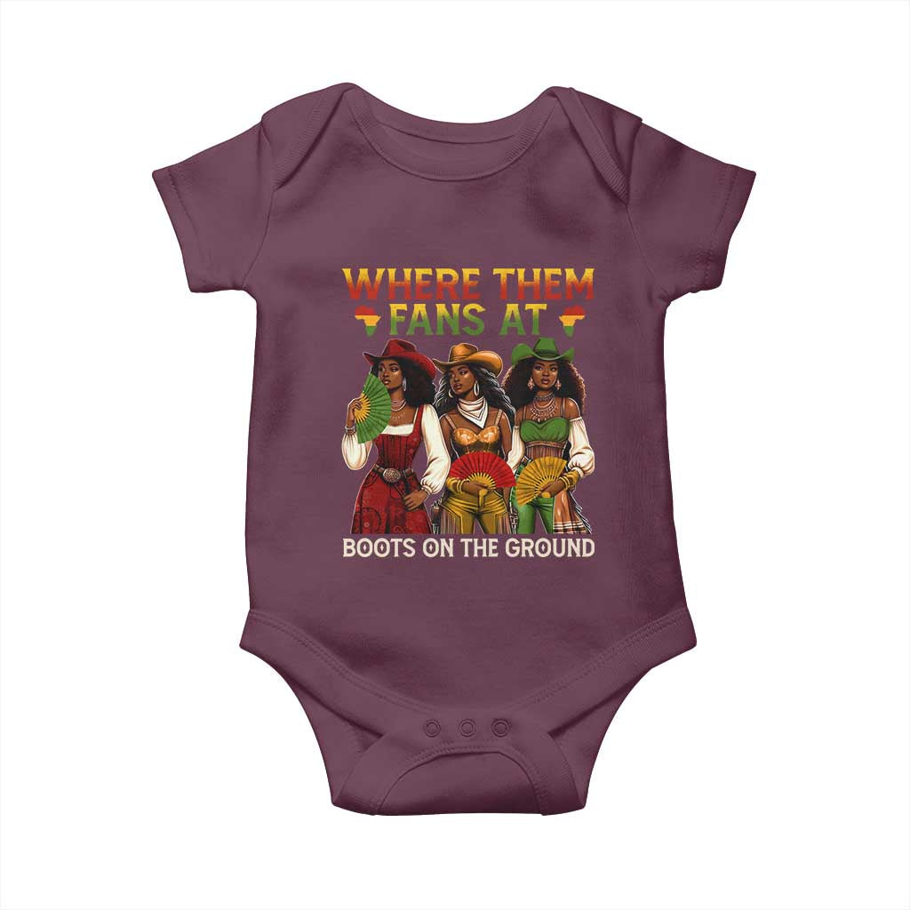 Where Them Fans At Boots On The Ground Baby Onesie Black African American Cowgirl Western Country Rodeo TS10 Maroon Print Your Wear