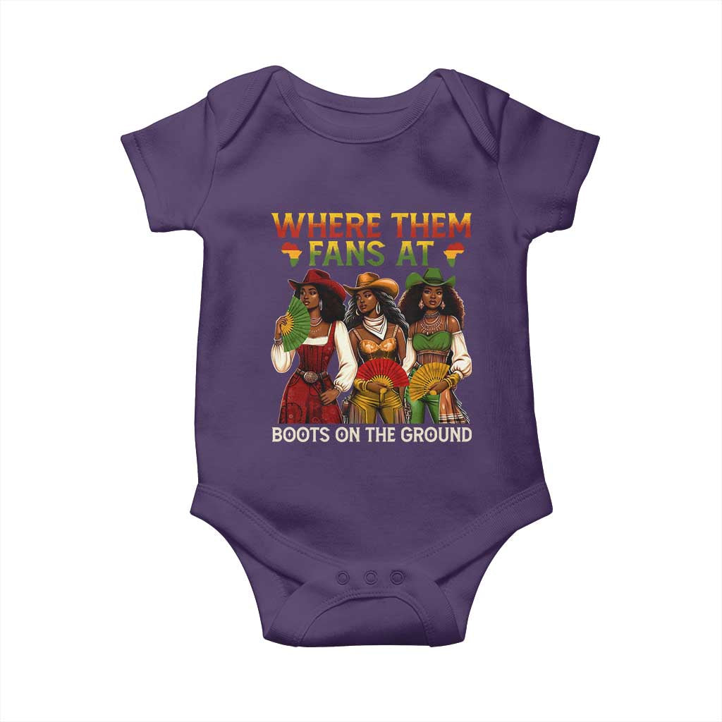 Where Them Fans At Boots On The Ground Baby Onesie Black African American Cowgirl Western Country Rodeo TS10 Purple Print Your Wear