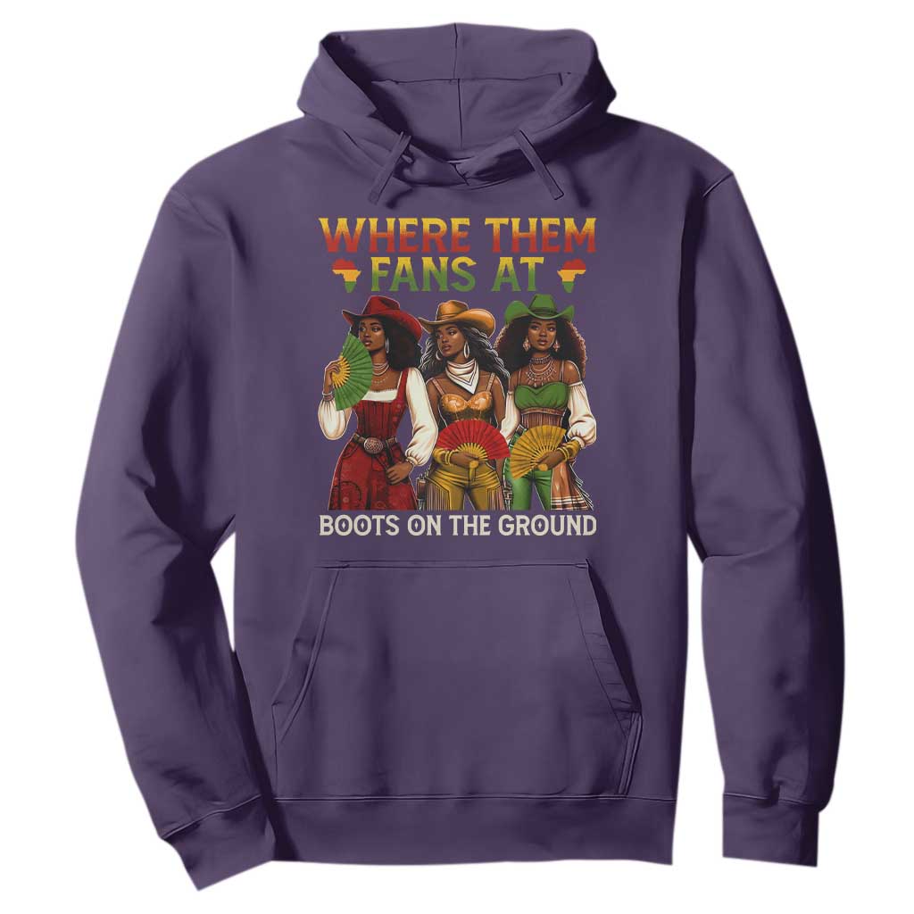 Where Them Fans At Boots On The Ground Hoodie Black African American Cowgirl Western Country Rodeo TS10 Purple Print Your Wear