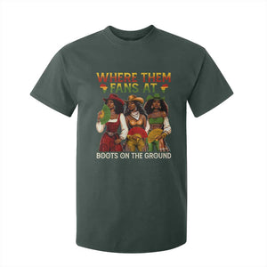 Where Them Fans At Boots On The Ground T Shirt For Kid Black African American Cowgirl Western Country Rodeo TS10 Dark Forest Green Print Your Wear