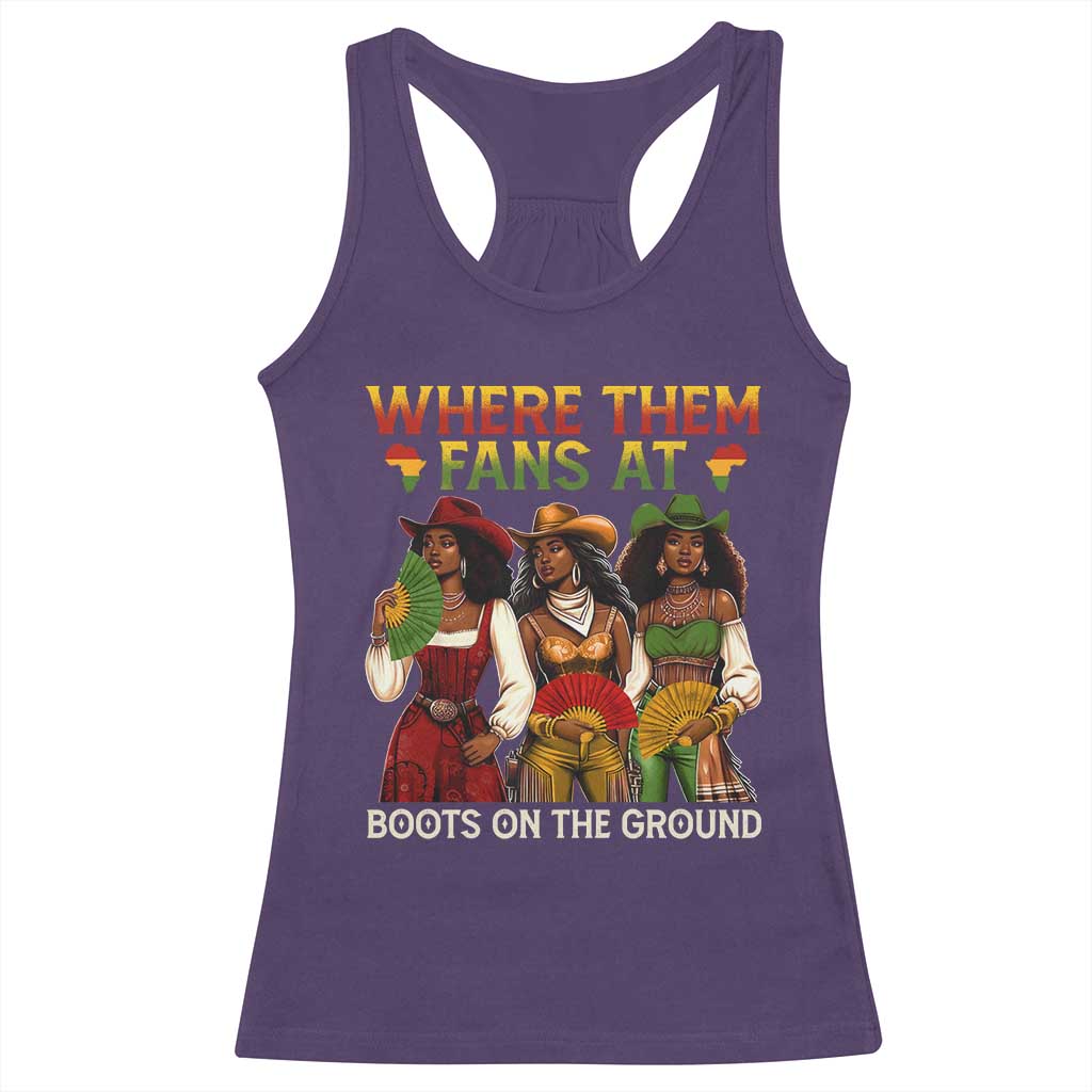 Where Them Fans At Boots On The Ground Racerback Tank Top Black African American Cowgirl Western Country Rodeo TS10 Purple Print Your Wear