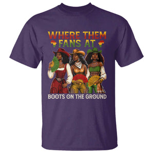 Where Them Fans At Boots On The Ground T Shirt Black African American Cowgirl Western Country Rodeo TS10 Purple Print Your Wear