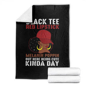 Funny African American Afro Queen Throw Blanket Black Tee Red Lipstick Melanin Poppin Out Here Being Cute TS10 Black Print Your Wear