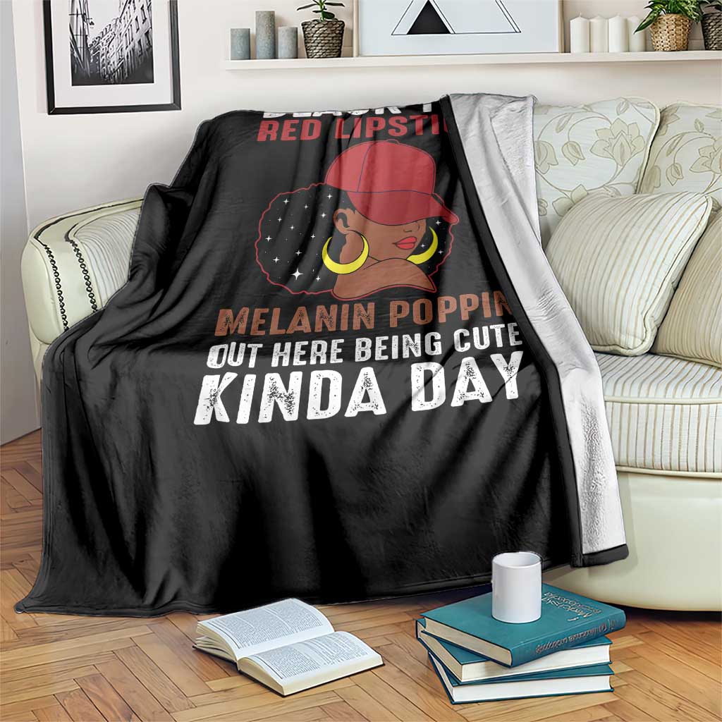 Funny African American Afro Queen Throw Blanket Black Tee Red Lipstick Melanin Poppin Out Here Being Cute TS10 Print Your Wear