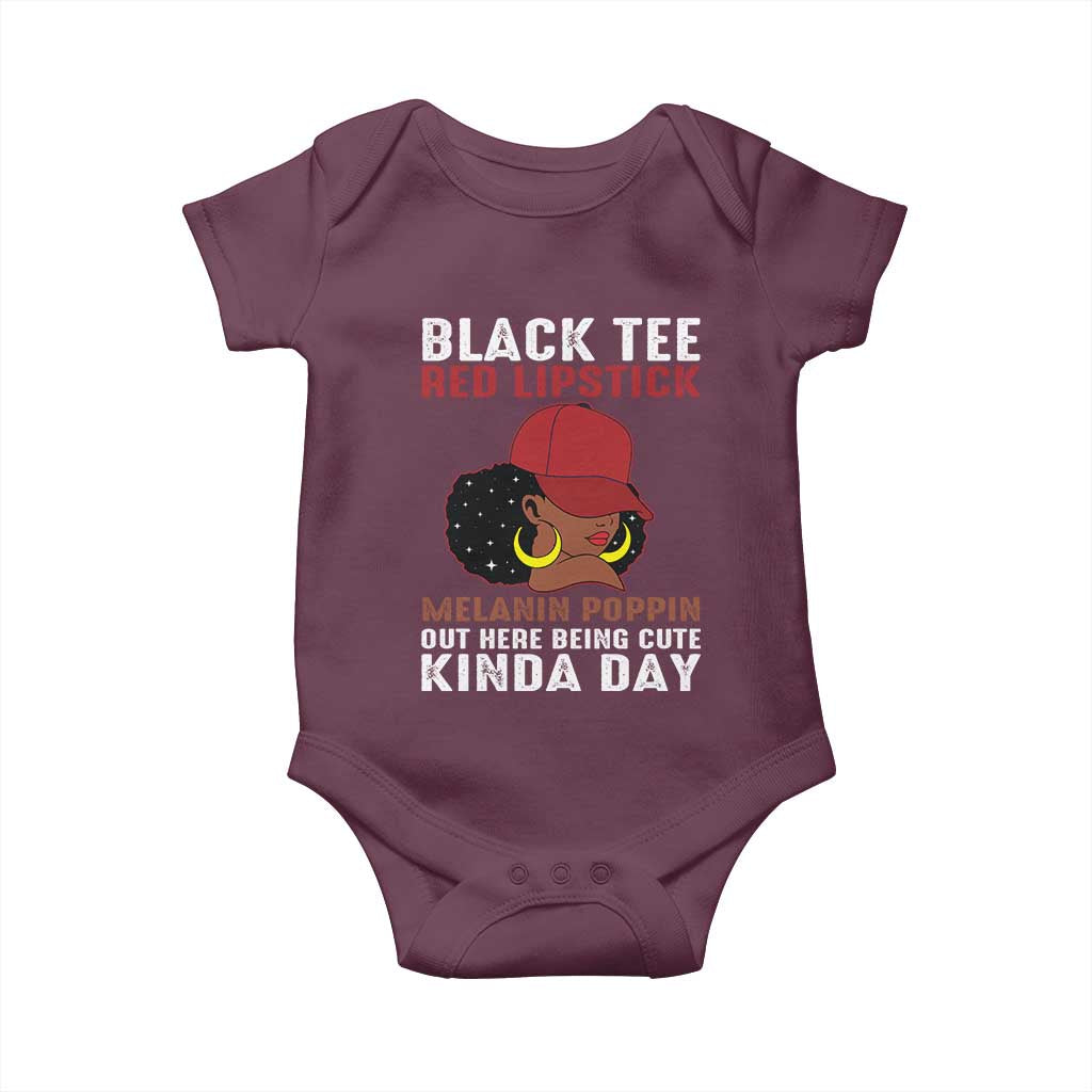 Funny African American Afro Queen Baby Onesie Black Tee Red Lipstick Melanin Poppin Out Here Being Cute TS10 Maroon Print Your Wear