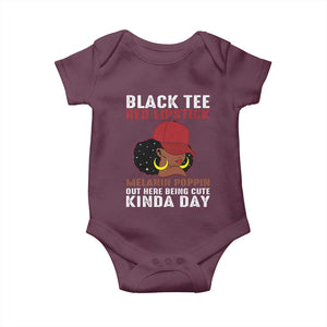 Funny African American Afro Queen Baby Onesie Black Tee Red Lipstick Melanin Poppin Out Here Being Cute TS10 Maroon Print Your Wear