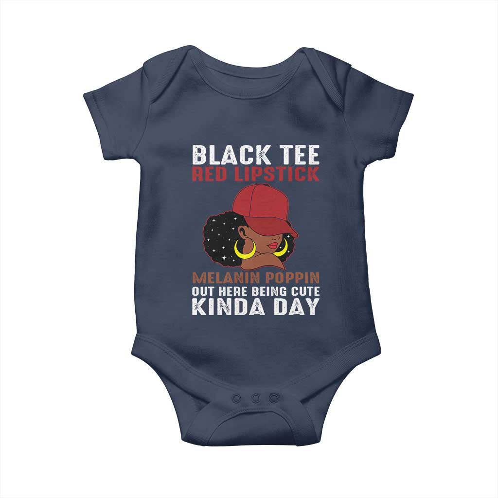 Funny African American Afro Queen Baby Onesie Black Tee Red Lipstick Melanin Poppin Out Here Being Cute TS10 Navy Print Your Wear