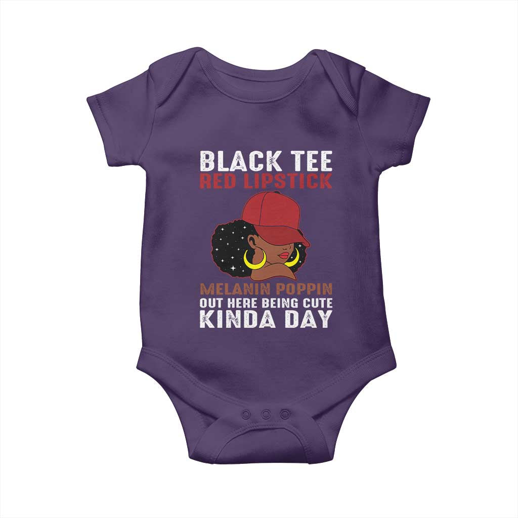 Funny African American Afro Queen Baby Onesie Black Tee Red Lipstick Melanin Poppin Out Here Being Cute TS10 Purple Print Your Wear