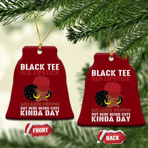 Funny African American Afro Queen Ceramic Ornament Black Tee Red Lipstick Melanin Poppin Out Here Being Cute TS10 Print Your Wear