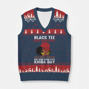 Funny African American Afro Queen V-Neck Knit Sweater Vest Black Tee Red Lipstick Melanin Poppin Out Here Being Cute TS10 Navy Red Print Your Wear