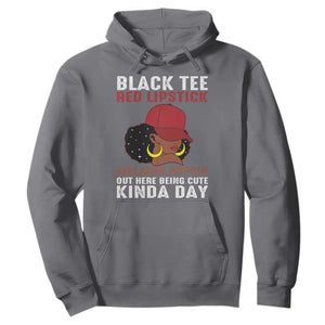 Funny African American Afro Queen Hoodie Black Tee Red Lipstick Melanin Poppin Out Here Being Cute TS10 Charcoal Print Your Wear